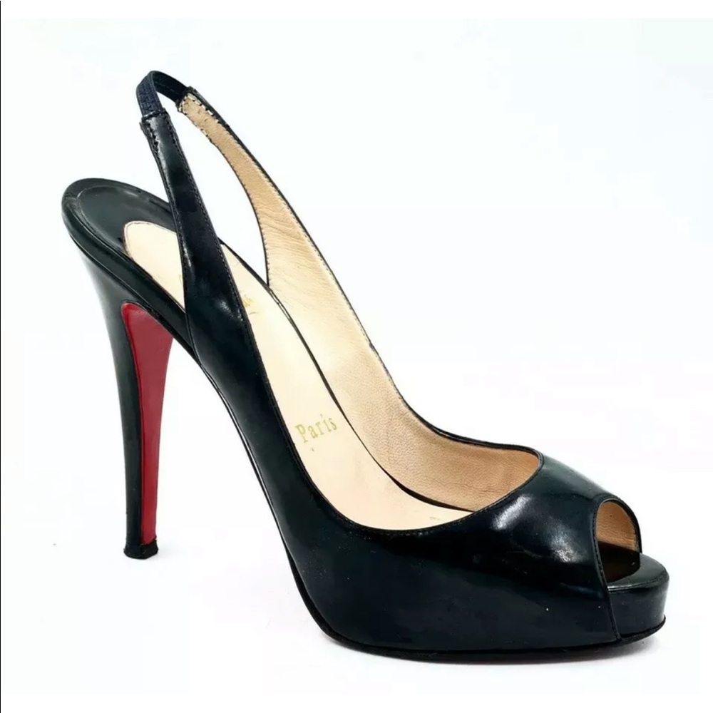 CHRISTIAN LOUBOUTIN Lady Peep Black Patent Peep Toe Pumps - Eu 36.5 / Us 6.5